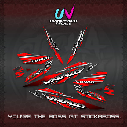 CLICK 125 V4 VARIO UV TRANSPARENT DECALS (2026 BLACK STAR DESIGN) STICKER DECALS By STICKABOSS