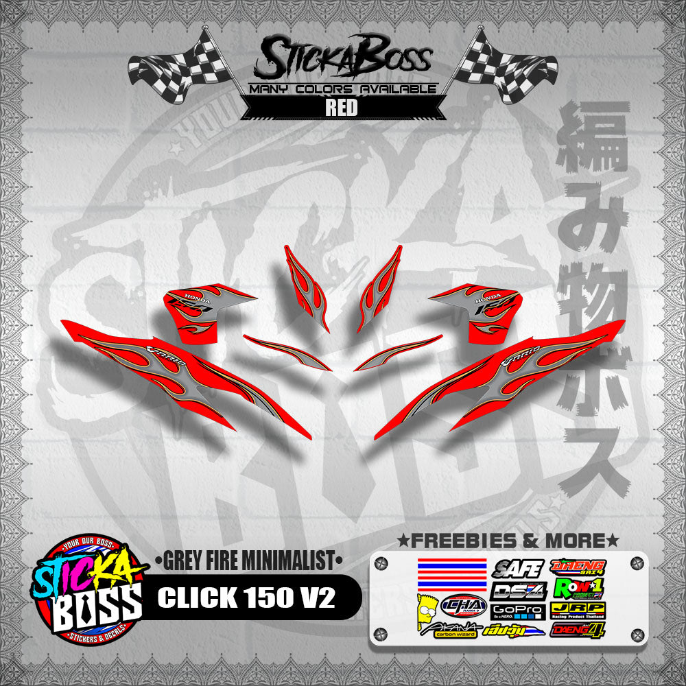CLICK 150 V2 DECALS ( GREY FIRE MINIMALIST )【WITH FREEBIES】