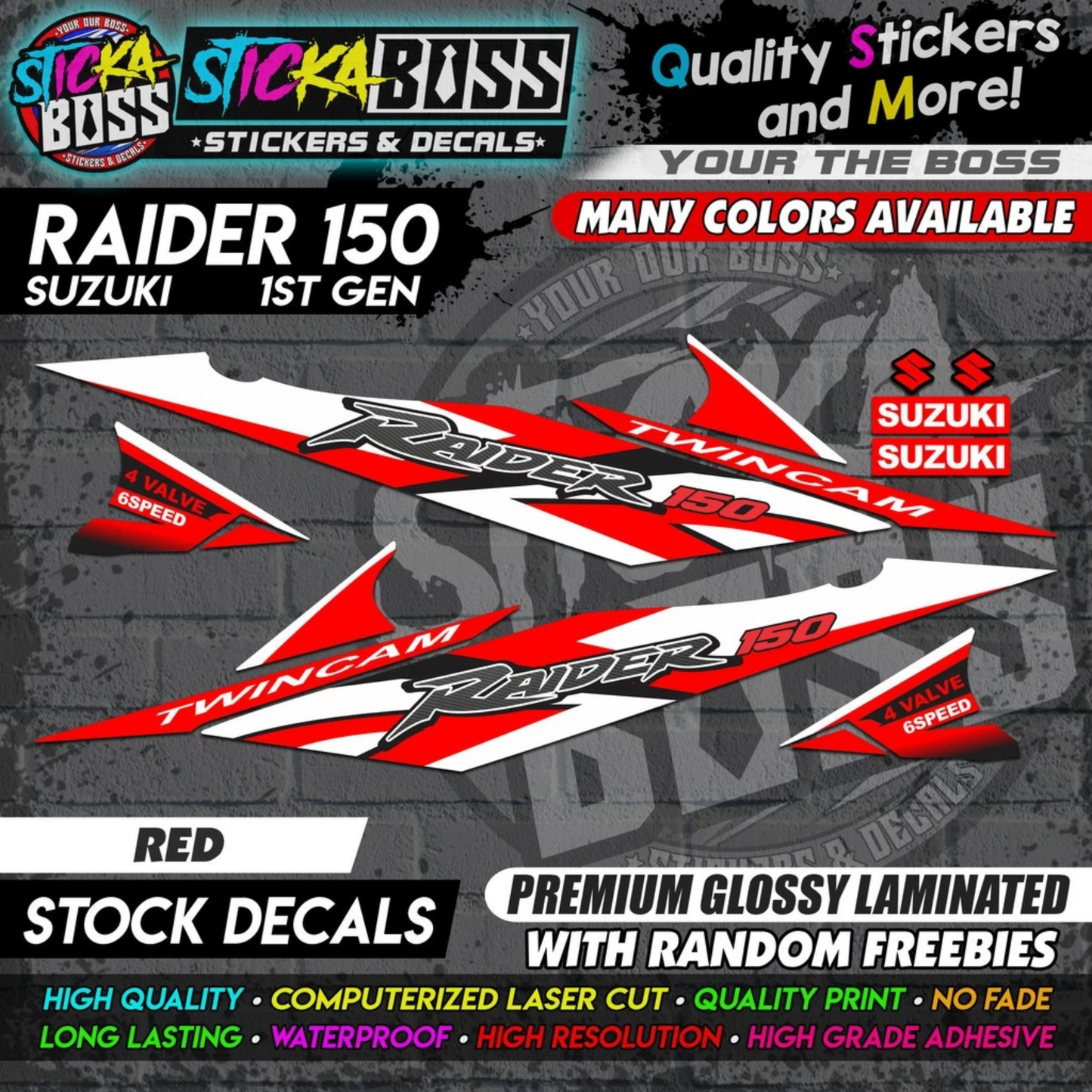 Suzuki Raider 150 1st Gen Decals (Stock Design) [ASSORTED COLORS]【PREMIUM GLOSSY LAMINATED】