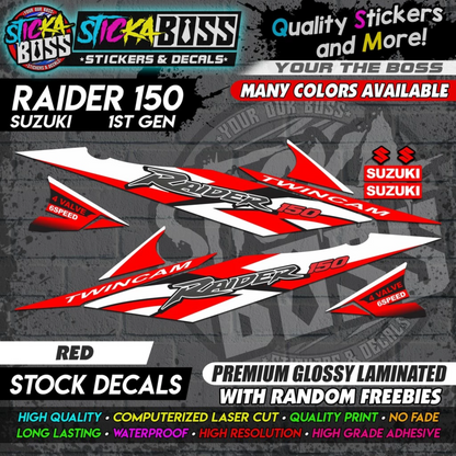 Suzuki Raider 150 1st Gen Decals (Stock Design) [ASSORTED COLORS]【PREMIUM GLOSSY LAMINATED】