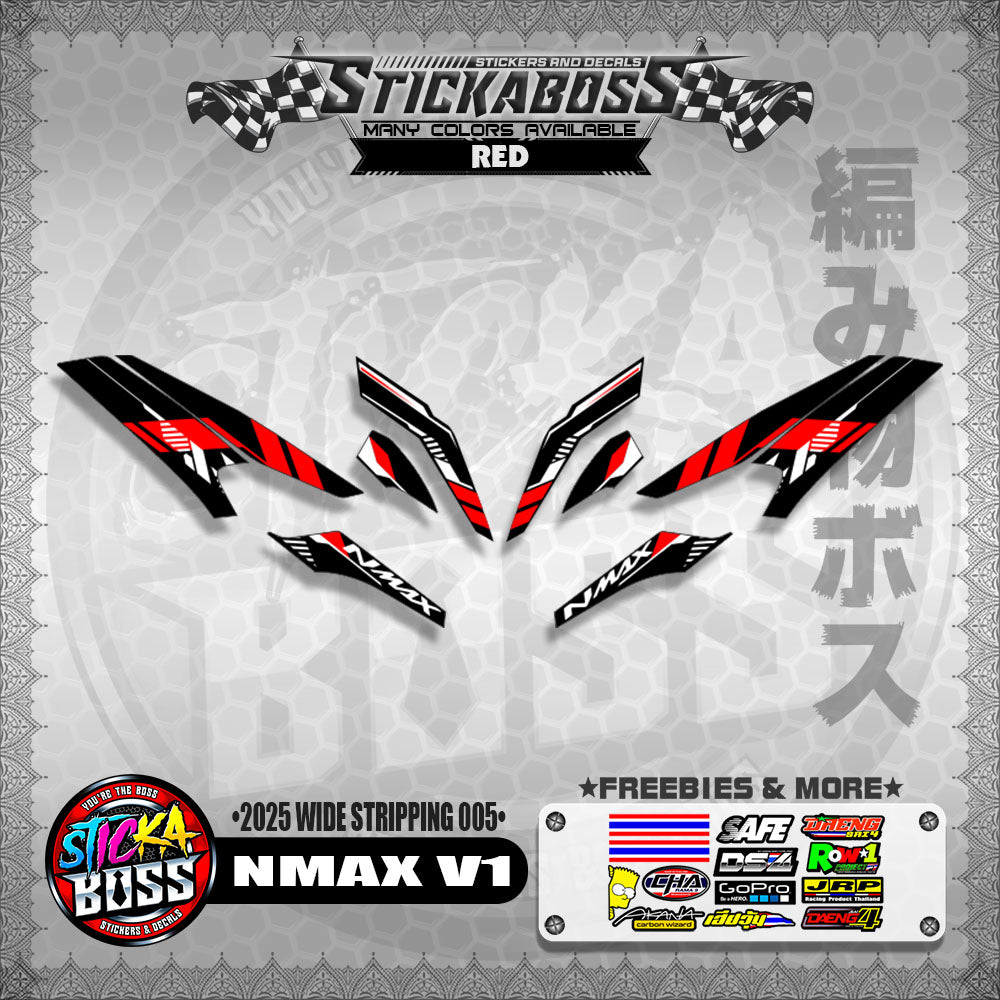 NMAX V1 INDO STICKER DECALS ( 2025 WIDE STRIPPING 005 )【WITH FREEBIES】
