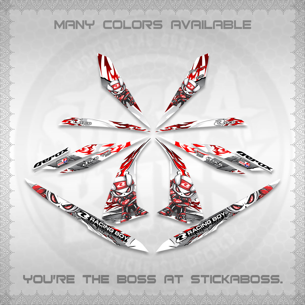 AEROX 155 V1 FOR WHITE DECALS (2026 NEW RCB 2.0 DESIGN) STICKER KITS BY STICKABOSS