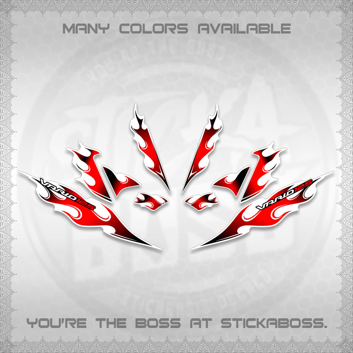 CLICK 125 V4 FOR WHITE VARIO DECALS (2026 MOTIF FLAME 1 TONE)STICKER DECALS By STICKABOSS