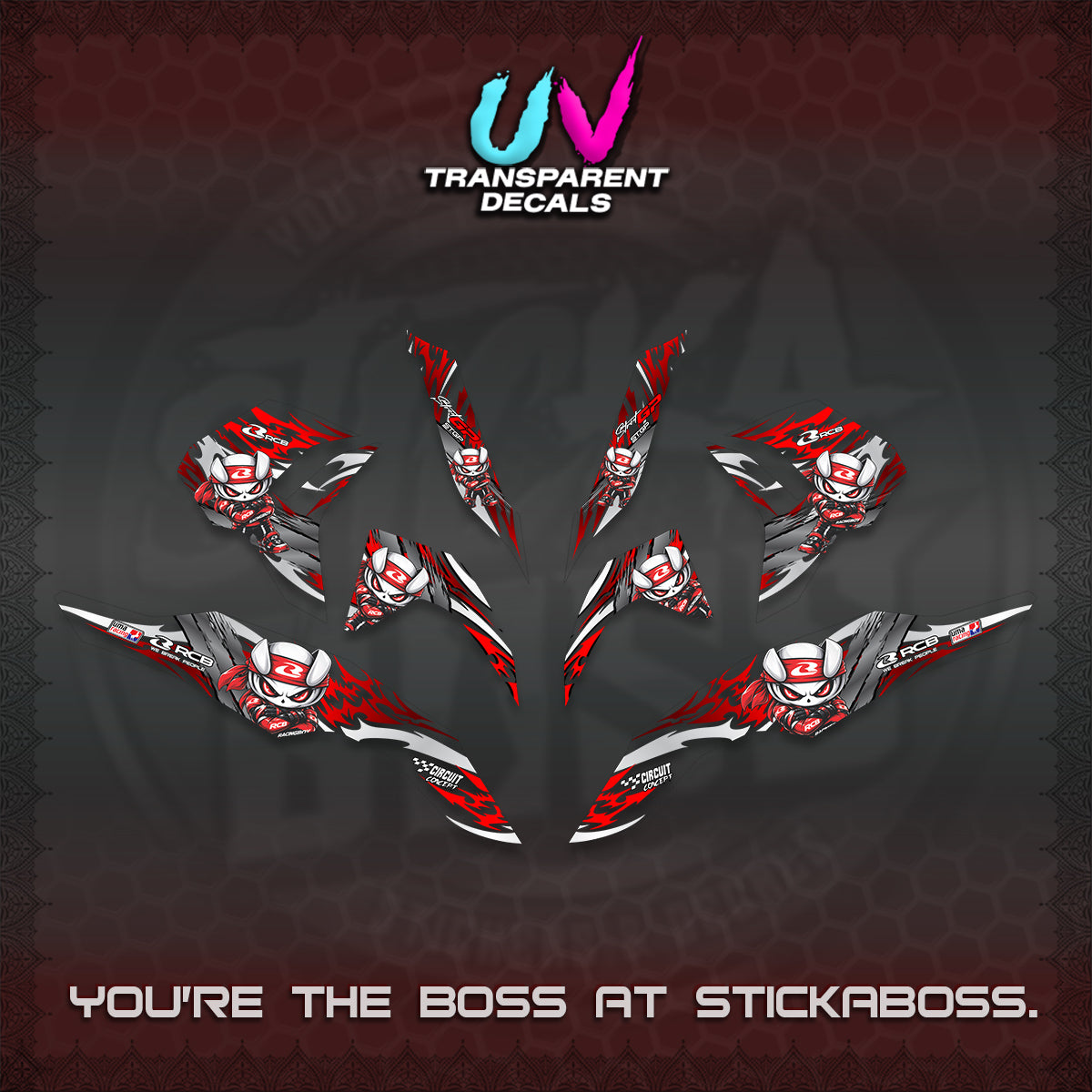 CLICK 125 V3 UV TRANSPARENT DECALS (2026 NEW RCB 2.0 DESIGN) STICKER KITS BY STICKABOSS