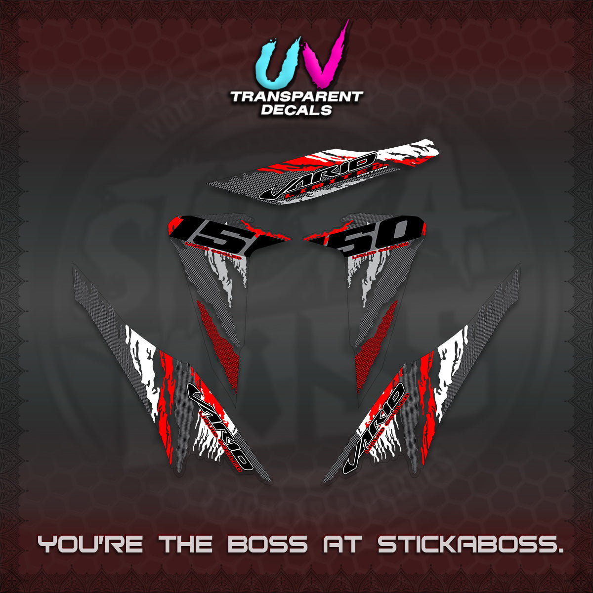 CLICK 150 V2 VARIO UV TRANSPARENT DECALS (2022 SPECIAL SPLASH DESIGN) STICKER KITS BY STICKABOSS
