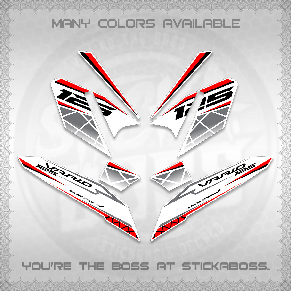 CLICK 125 V4 VARIO FOR WHITE DECALS (2026 MODERN STRIPE DESIGN) STICKER KITS BY STICKABOSS