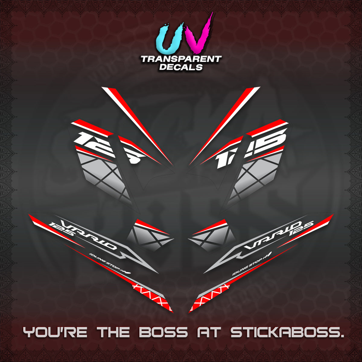 CLICK 125 V4 VARIO UV TRANSPARENT DECALS (2026 MODERN STRIPE DESIGN) STICKER KITS BY STICKABOSS