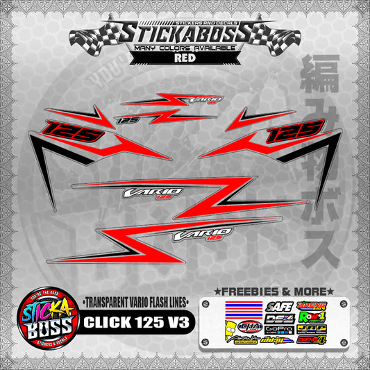 【PREMIUM UV PRINT】TRANSPARENT CLICK 125 V3 DECALS ( VARIO FLASH LINES )【WITH FREEBIES】
