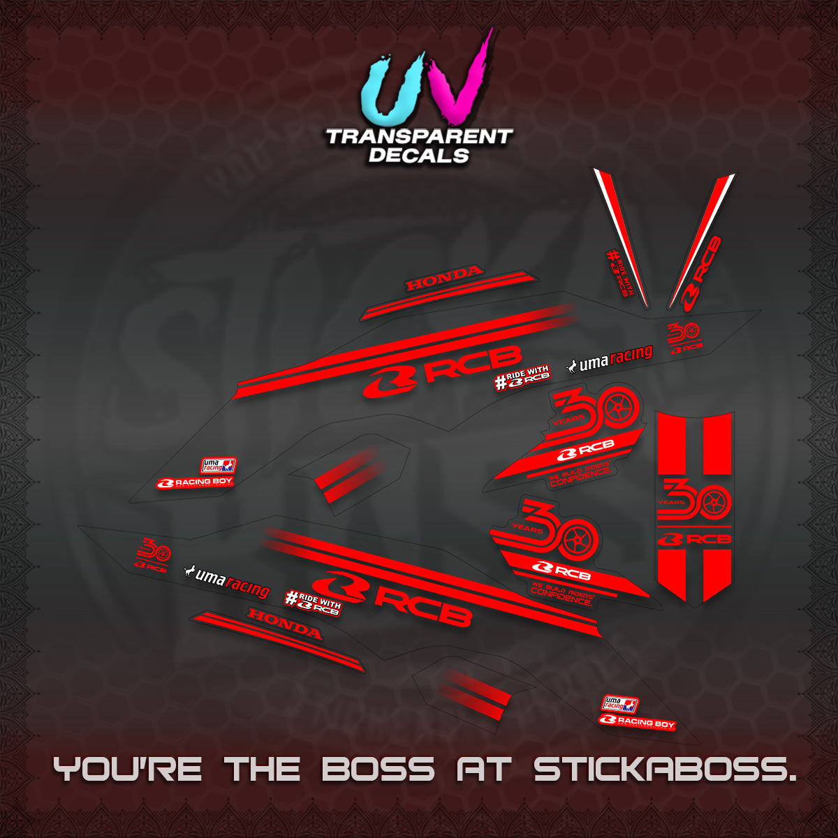 CLICK 125 V3 UV TRANSPARENT DECALS (2026 30TH ANNIVERSARY RACING DESIGN) STICKER DECALS By STICKABOSS