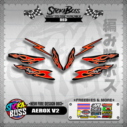 AEROX V2 DECALS ( NEW FIRE DESIGN 003 ) [ PREMIUM GLOSSY LAMINATED ]【WITH FREEBIES】