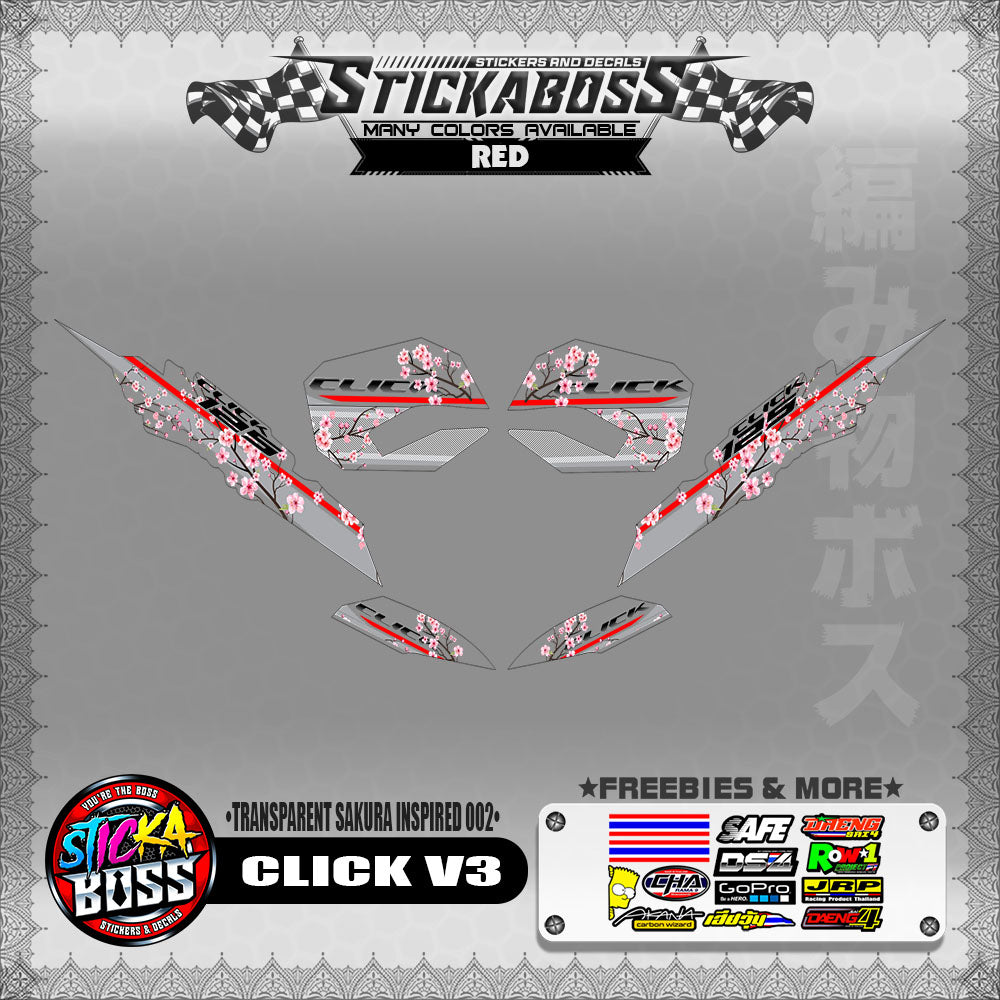 【PREMIUM UV PRINT】TRANSPARENT CLICK V3 DECALS ( SAKURA INSPIRED 002 )【WITH FREEBIES】