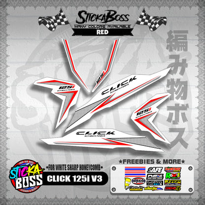 CLICK 125i V3 DECALS ( FOR WHITE SHARP HONEYCOMB )【WITH FREEBIES】