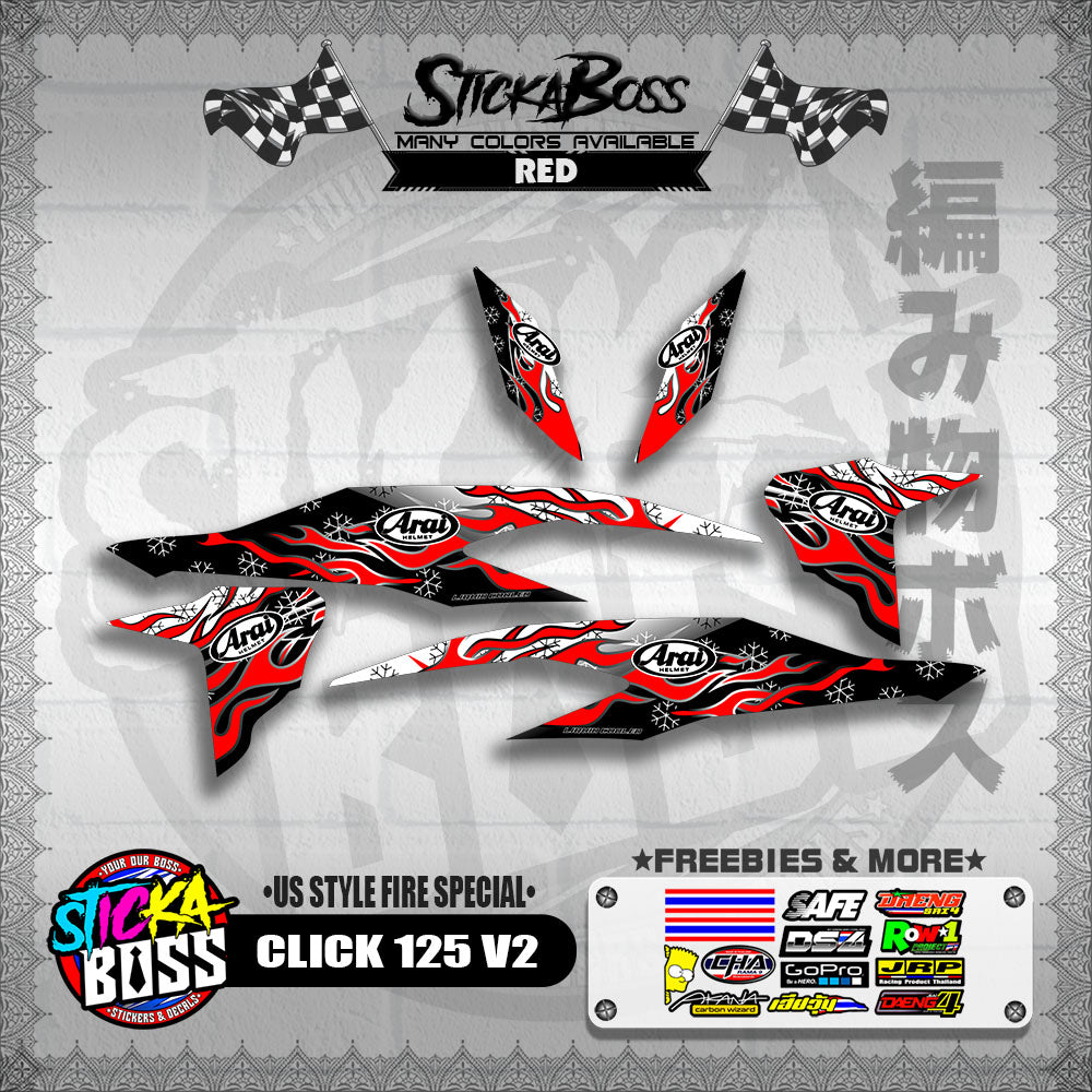 CLICK 125 V2 DECALS ( US STYLE FIRE SPECIAL )【WITH FREEBIES】