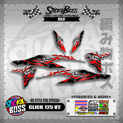 CLICK 125 V2 DECALS ( US STYLE FIRE SPECIAL )【WITH FREEBIES】