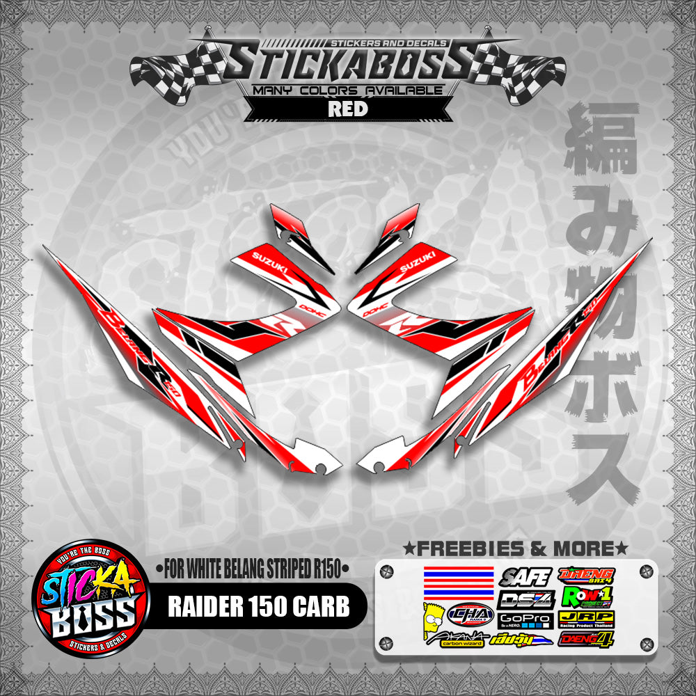 RAIDER 150 CARB STICKER DECALS ( FOR WHITE BELANG STRIPED R150 )【WITH FREEBIES】