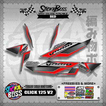 CLICK 125 V2 DECALS ( TERBARU SUDAH HONEYCOMB )【WITH FREEBIES】