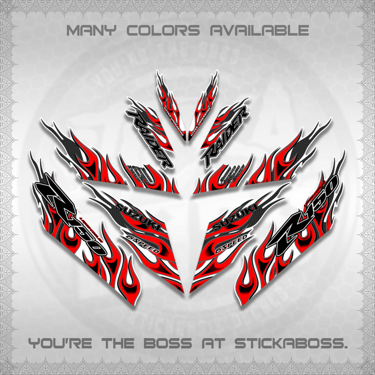 RAIDER 150 Fi FOR WHITE DECALS (API TERBARU VIRAL ELEGAN)STICKER DECALS BY STICKABOSS