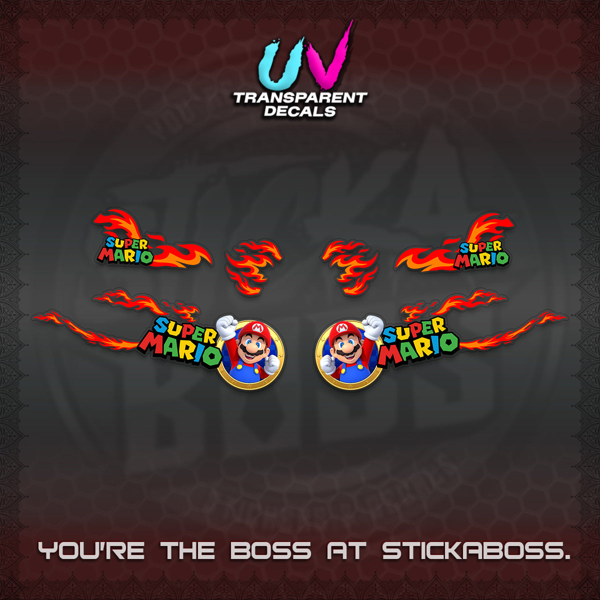 FAZZIO UV TRANSPARENT DECALS (FLAMES 02 SUPER-M MOTIF) STICKER KITS BY STICKABOSS