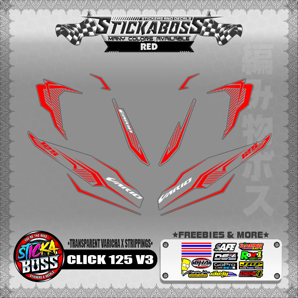 [ PREMIUM UV PRINT ] TRANSPARENT CLICK 125 V3 DECALS ( VARICHA X STRIPPINGS )【WITH FREEBIES】