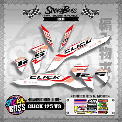 CLICK 125 V3 DECALS ( FOR WHITE DISTORTION LINE STAR )【WITH FREEBIES】