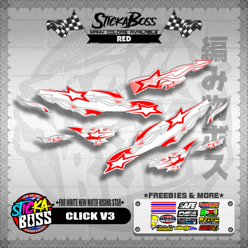 CLICK V3 DECALS ( FOR WHITE NEW MOTIF RISING STAR ) [ PREMIUM GLOSSY LAMINATED ]【WITH FREEBIES】