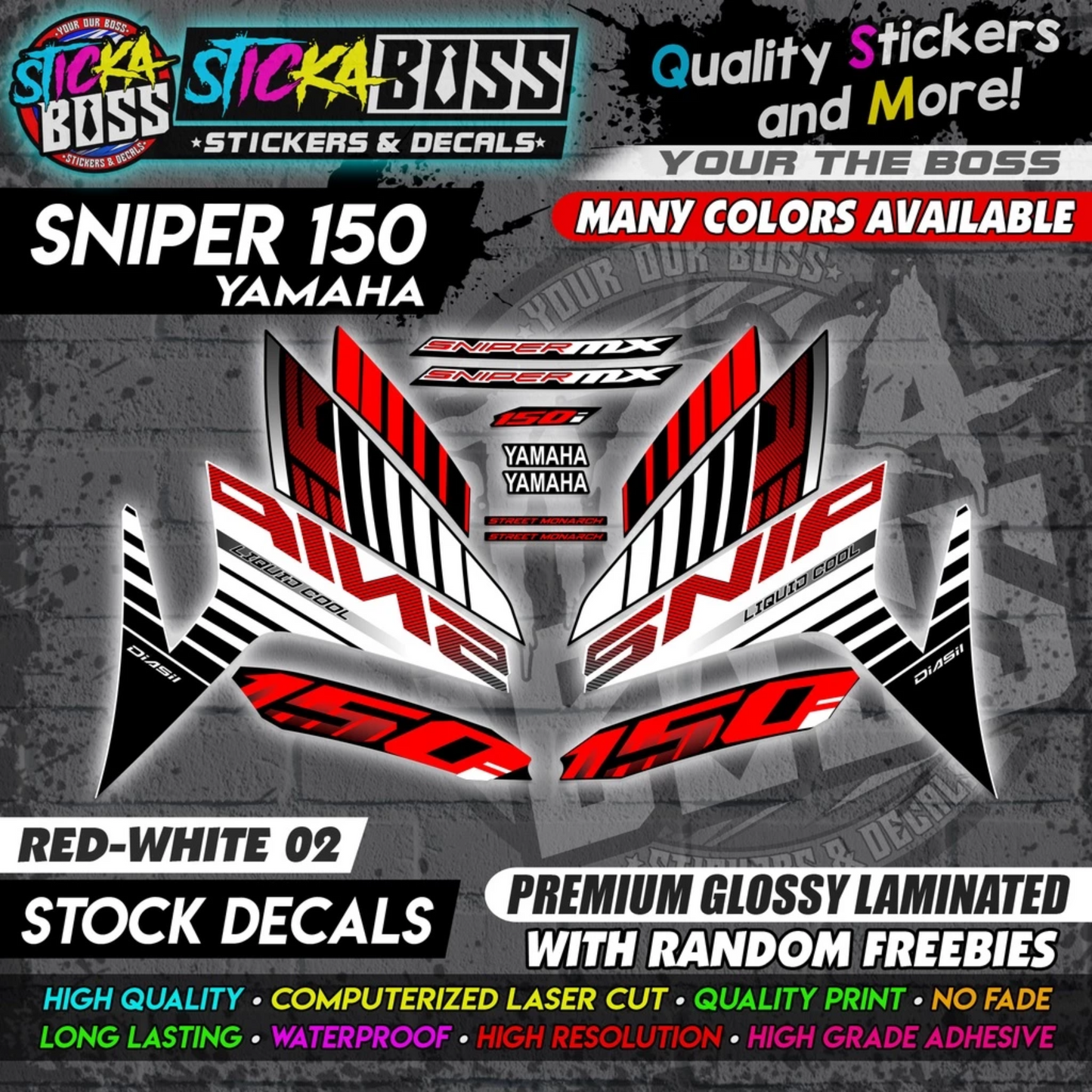 YAMAHA SNIPER 150 Stock Decals [ASSORTED COLORS] Sticker【PREMIUM GLOSSY LAMINATED】