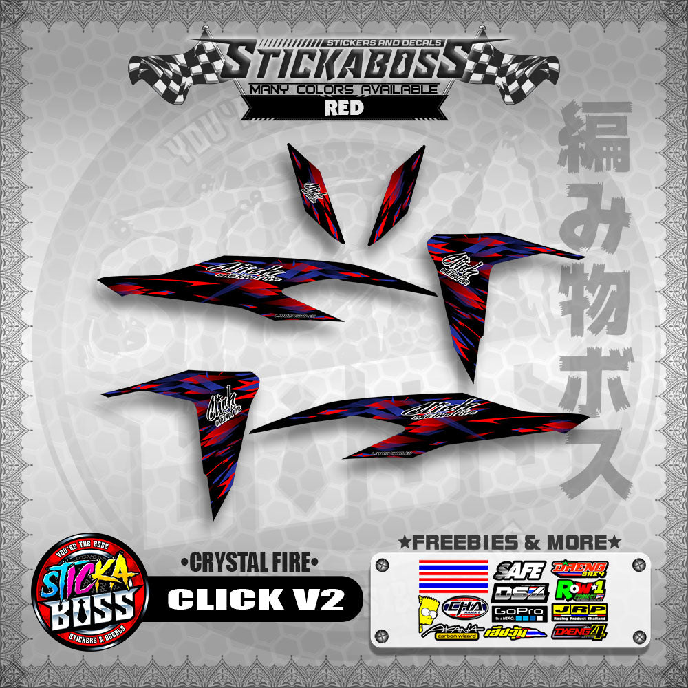 CLICK V2 STICKER DECALS ( CRYSTAL FIRE )【WITH FREEBIES】