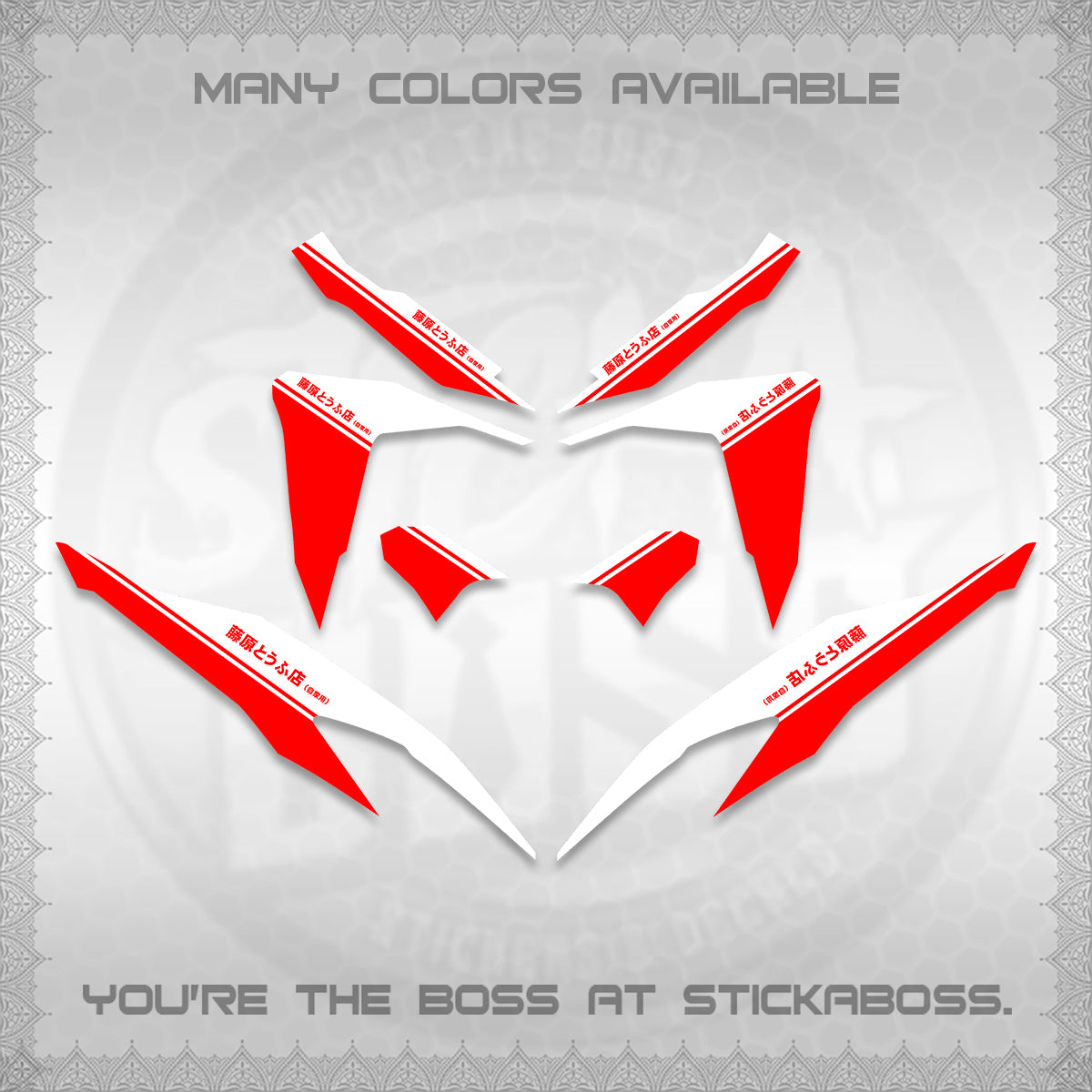 CLICK V2 FOR WHITE DECALS (TRUENO STYLE DESIGN) STICKER KITS BY STICKABOSS