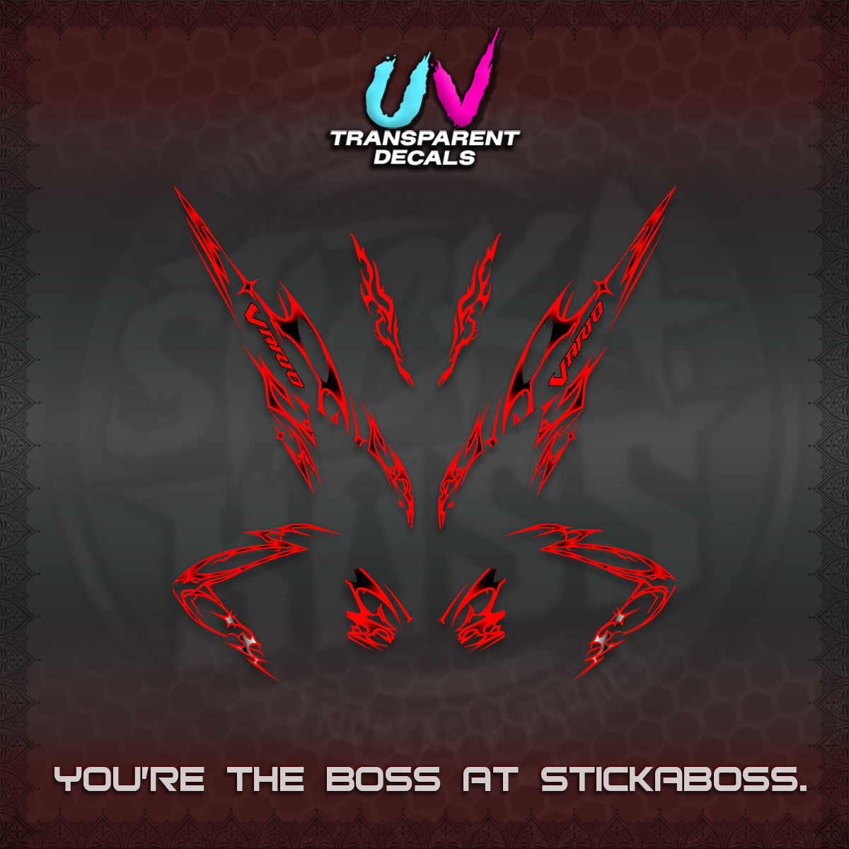 CLICK 125 V2 VARIO UV TRANSPARENT DECALS (2026 TRIBAL LIGHTNING DESIGN) STICKER KITS BY STICKABOSS