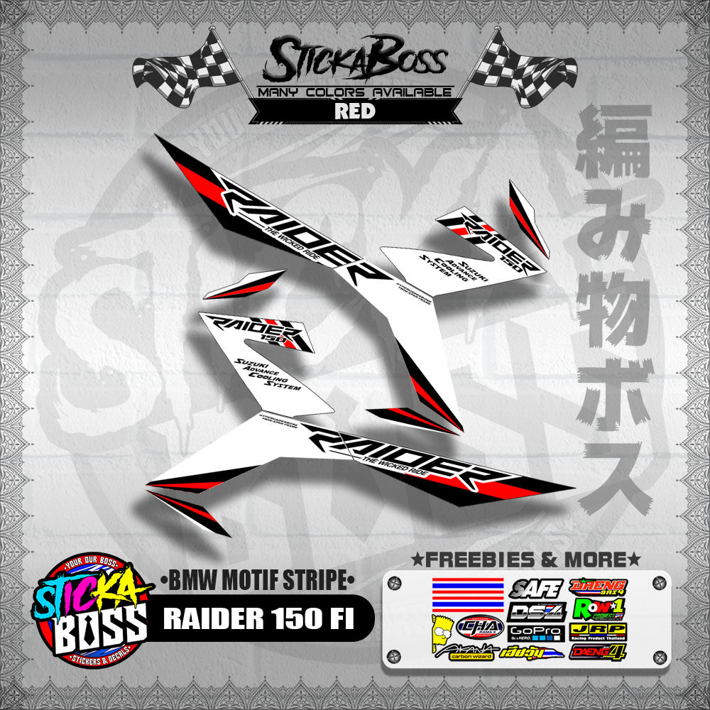 RAIDER 150 FI DECALS ( BMW MOTIF STRIPES )[ PREMIUM GLOSSY LAMINATED ]【WITH FREEBIES】