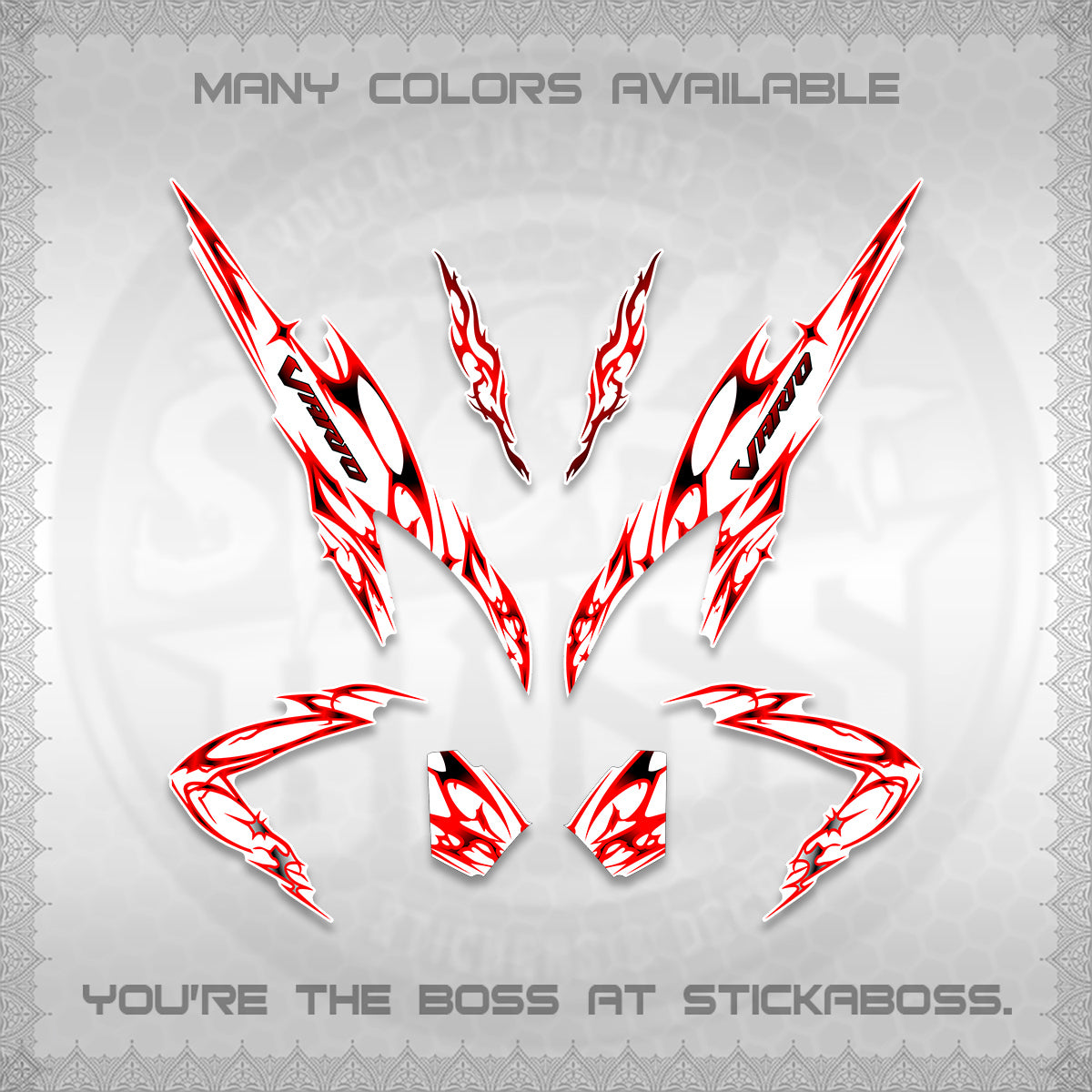 CLICK 125 V2 VARIO FOR WHITE DECALS (2026 TRIBAL LIGHTNING DESIGN) STICKER KITS BY STICKABOSS
