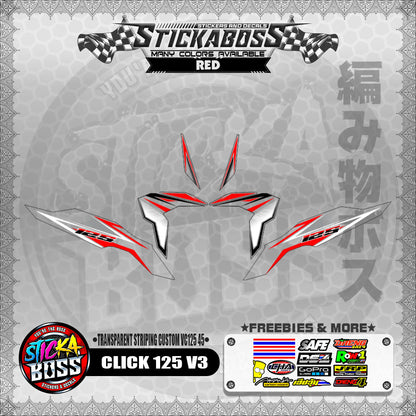【PREMIUM UV PRINT】TRANSPARENT CLICK 125 V3 DECALS ( STRIPING CUSTOM VC125 45 )【WITH FREEBIES】