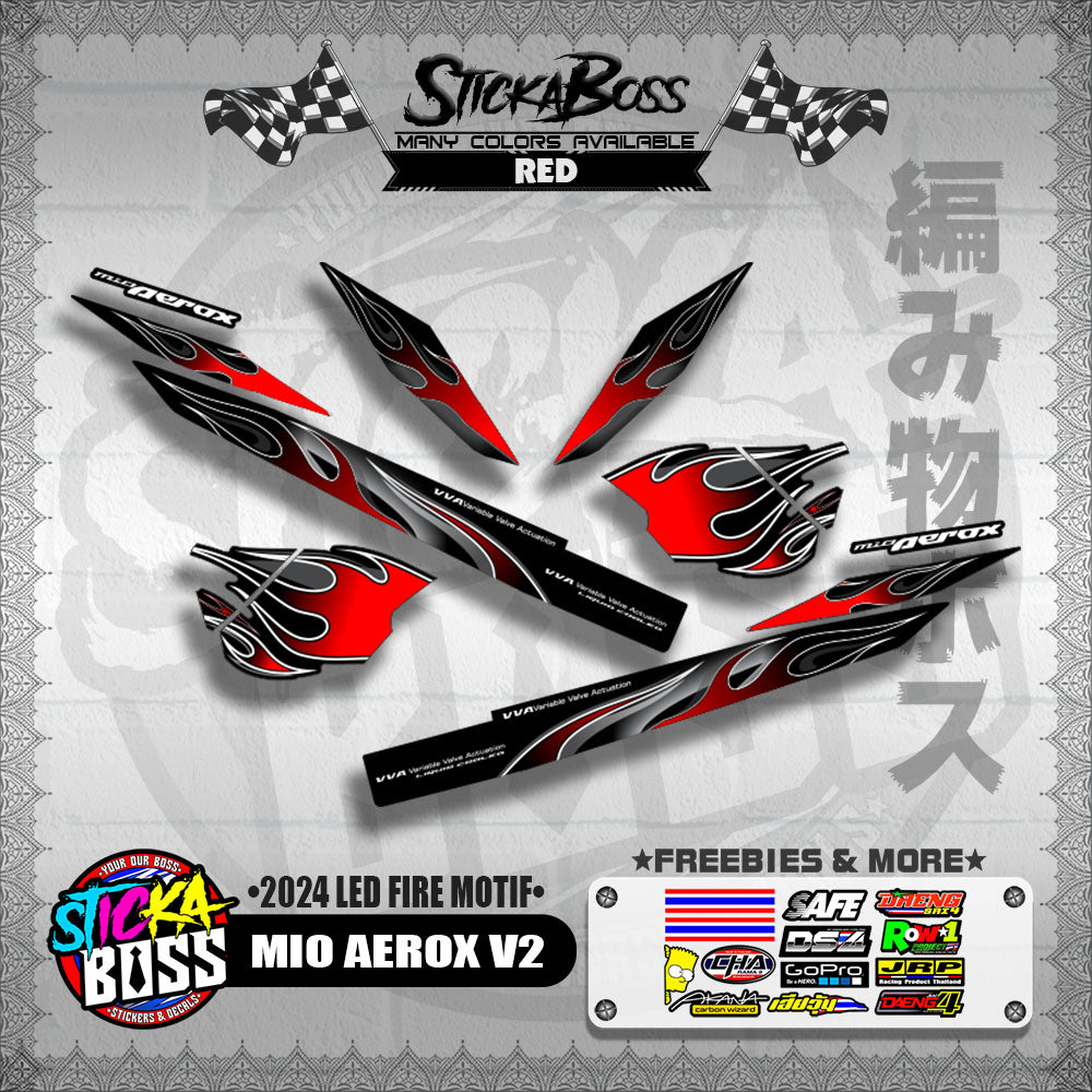 MIO AEROX V2 DECALS ( 2024 LED FIRE MOTIF )【WITH FREEBIES】