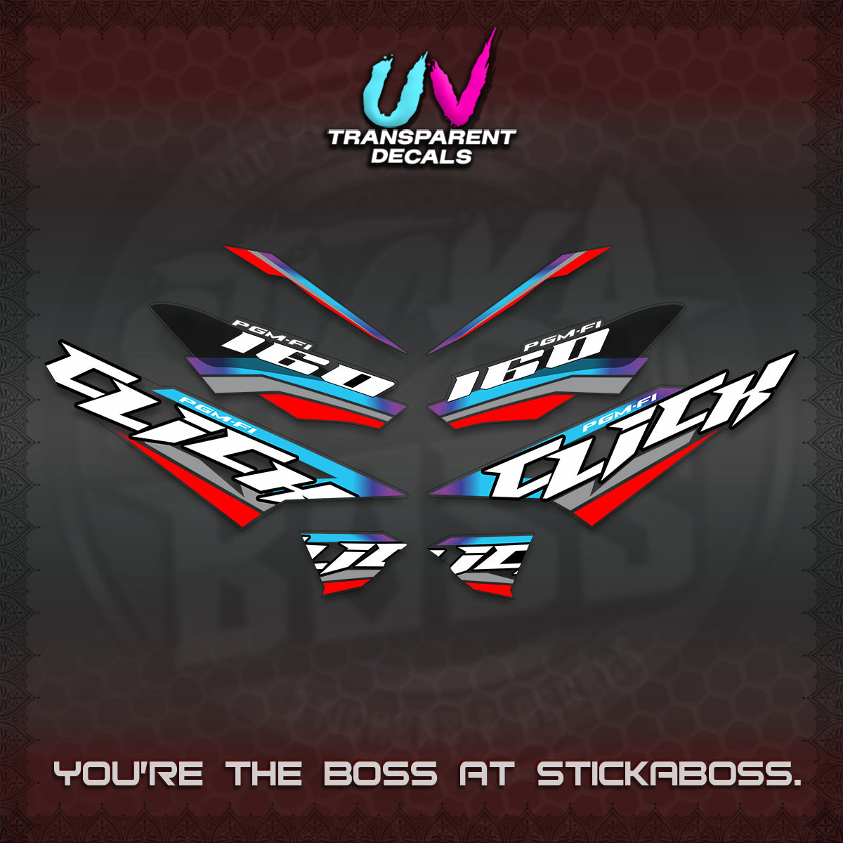 CLICK 160 STRIPING UV TRANSPARENT DECALS (SPORTS RACE STRIPES 01) STICKER KITS BY STICKABOSS