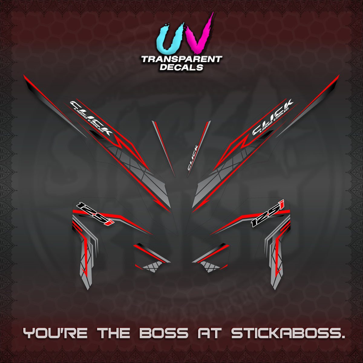 CLICK 125 V3 UV TRANSPARENT DECALS (2023 SIMPLE STRIPE DESIGN) STICKER DECALS By STICKABOSS