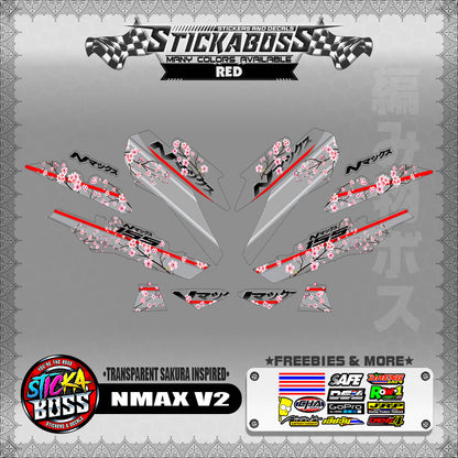 【PREMIUM UV PRINT】TRANSPARENT NMAX V2 STICKER DECALS ( SAKURA INSPIRED )【WITH FREEBIES】