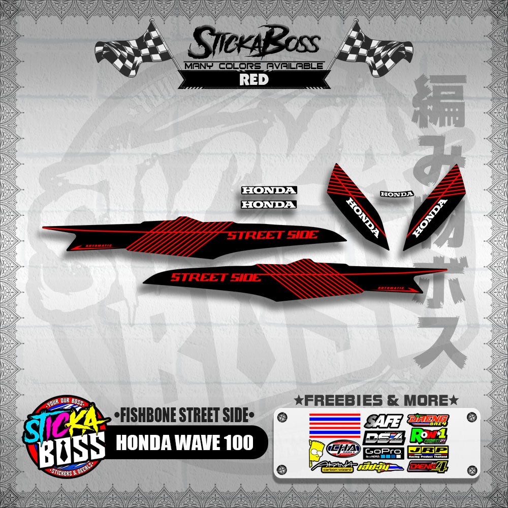 HONDA WAVE 100 DECALS ( FISHBONE STREET SIDE )【WITH FREEBIES】