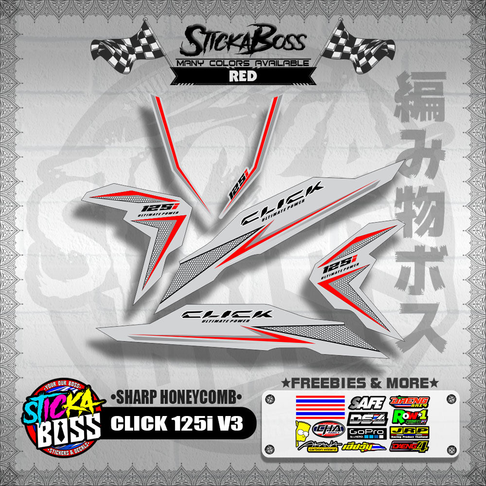 CLICK 125i V3 DECALS ( SHARP HONEYCOMB )【WITH FREEBIES】