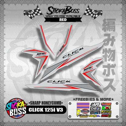CLICK 125i V3 DECALS ( SHARP HONEYCOMB )【WITH FREEBIES】