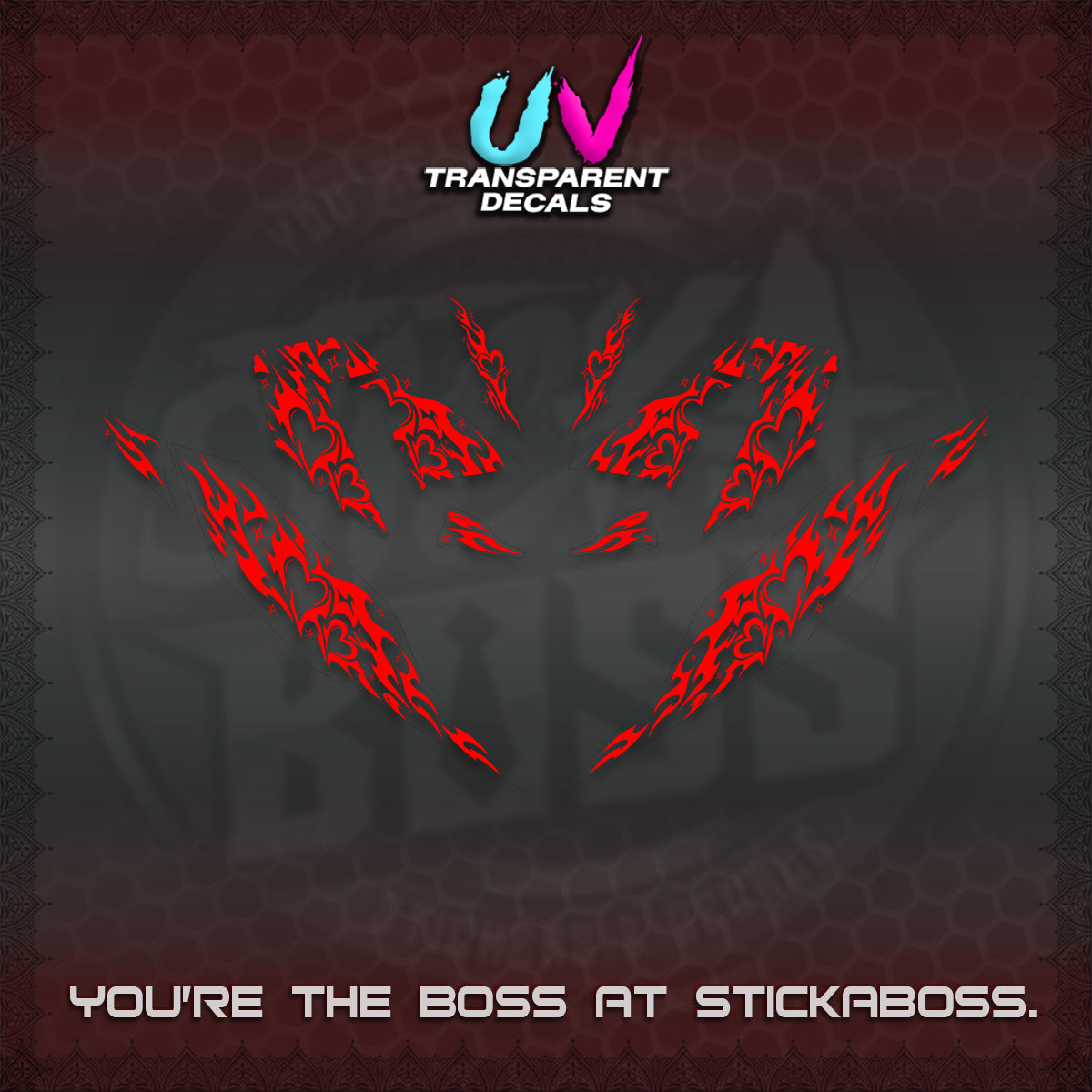 CLICK 125 V4 UV TRANSPARENT DECALS (2026 TRIBAL HEART DESIGN) STICKER KITS BY STICKABOSS