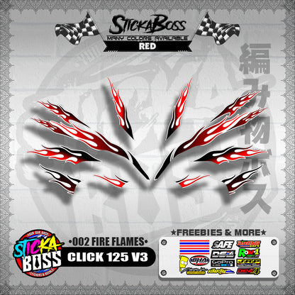 CLICK 125 V3 DECALS ( 002 FIRE FLAMES )【WITH FREEBIES】