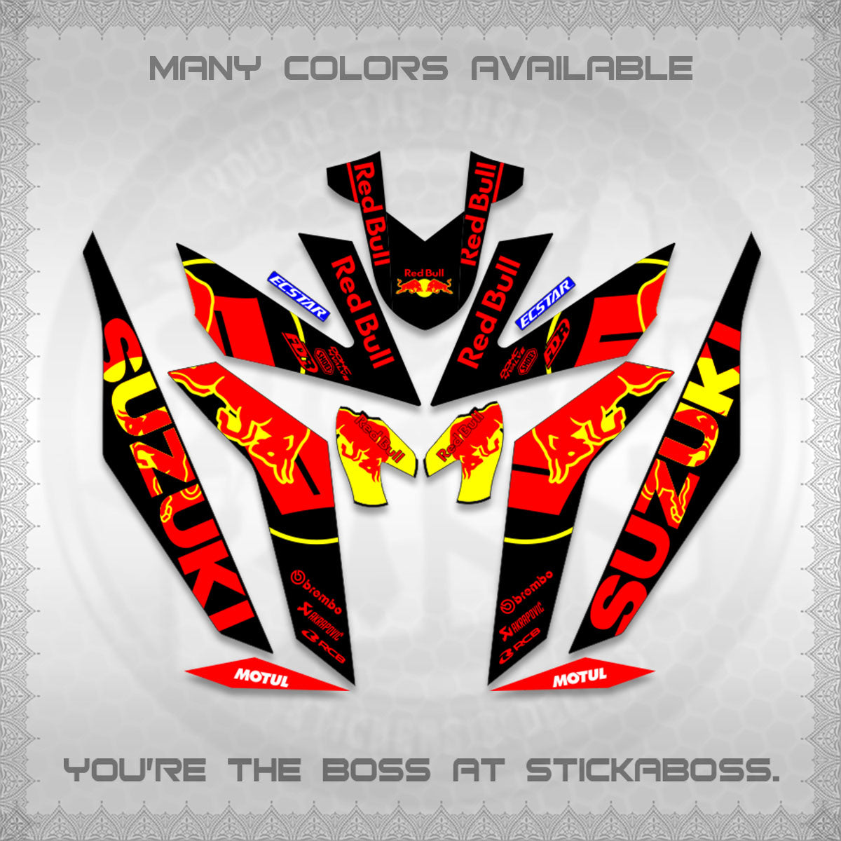 RAIDER 150 Fi DECALS (BULLREDS MOTIF)STICKER DECALS By STICKABOSS