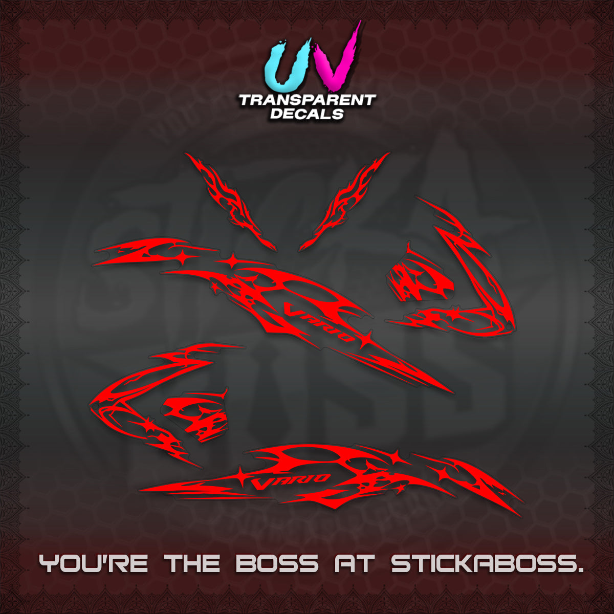 CLICK 125 V3 VARIO UV TRANSPARENT DECALS (2026 T1 LIGHTNING DESIGN) STICKER KITS BY STICKABOSS