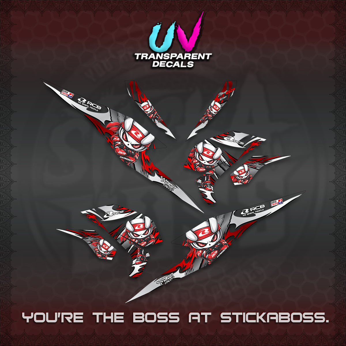 BEAT FI V3 UV TRANSPARENT DECALS (2026 NEW RCB 2.0 DESIGN) STICKER KITS BY STICKABOSS