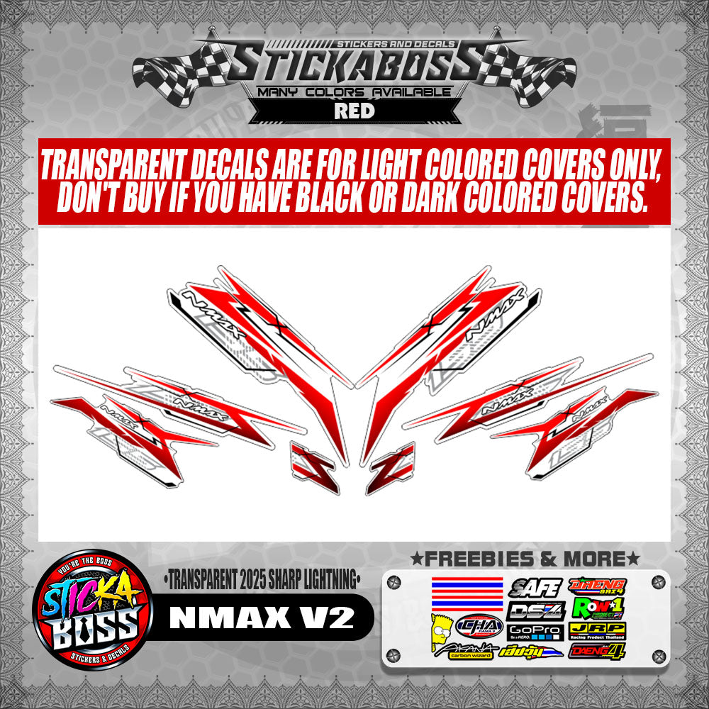 NMAX V2 INDO STICKER DECALS ( TRANSPARENT 2025 SHARP LIGHTNING )【WITH FREEBIES】