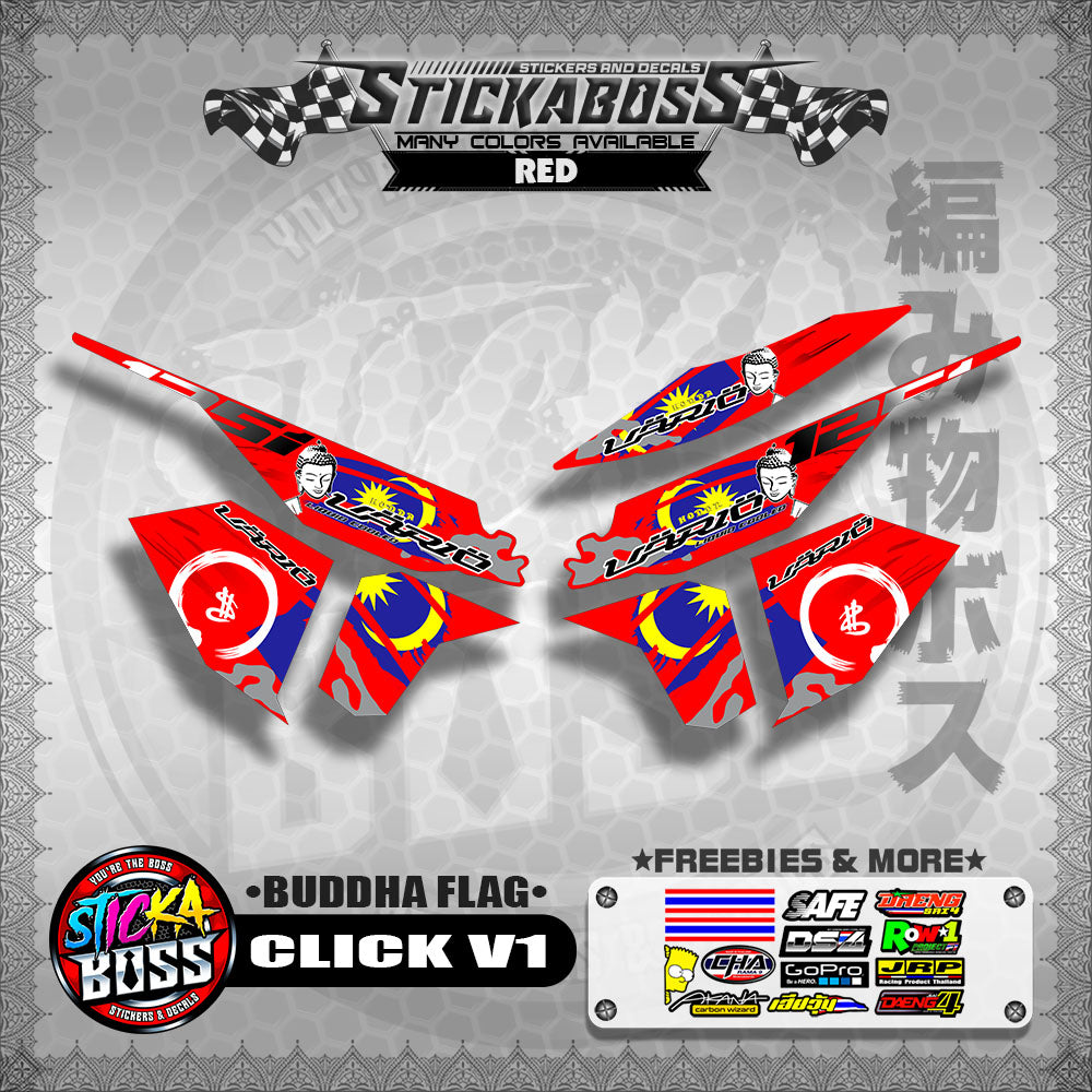 CLICK V1 MALAYSIAN STICKER DECALS ( BUDDHA FLAG )【WITH FREEBIES】