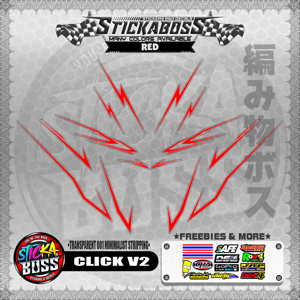 【PREMIUM UV PRINT】TRANSPARENT CLICK V2 STICKER DECALS ( 001 MINIMALIST STRIPPING )【WITH FREEBIES】