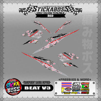 【PREMIUM UV PRINT】TRANSPARENT BEAT FI V3 STICKER DECALS ( SAKURA INSPIRED )【WITH FREEBIES】