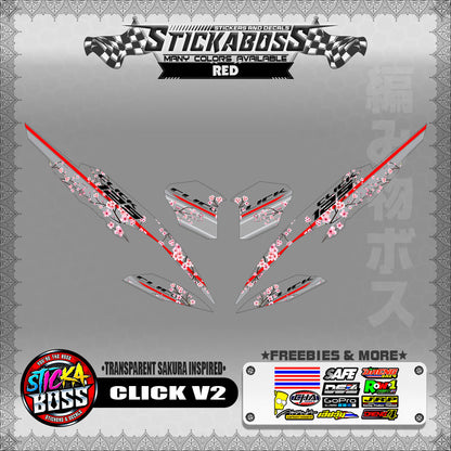 【PREMIUM UV PRINT】TRANSPARENT CLICK 125 / 150 V2 DECALS ( SAKURA INSPIRED )【WITH FREEBIES】