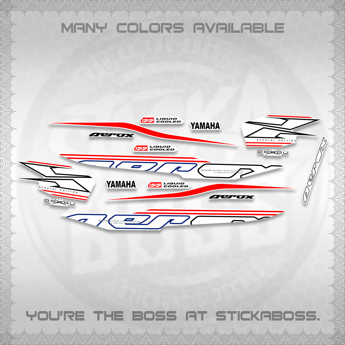 AEROX 155 V1 FOR WHITE DECALS (2026 CYBER STYLE 01) STICKER KITS BY STICKABOSS